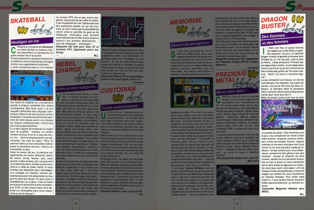 Skateball, Dragon Buster – Micro News n° 22, pages 40 et 41