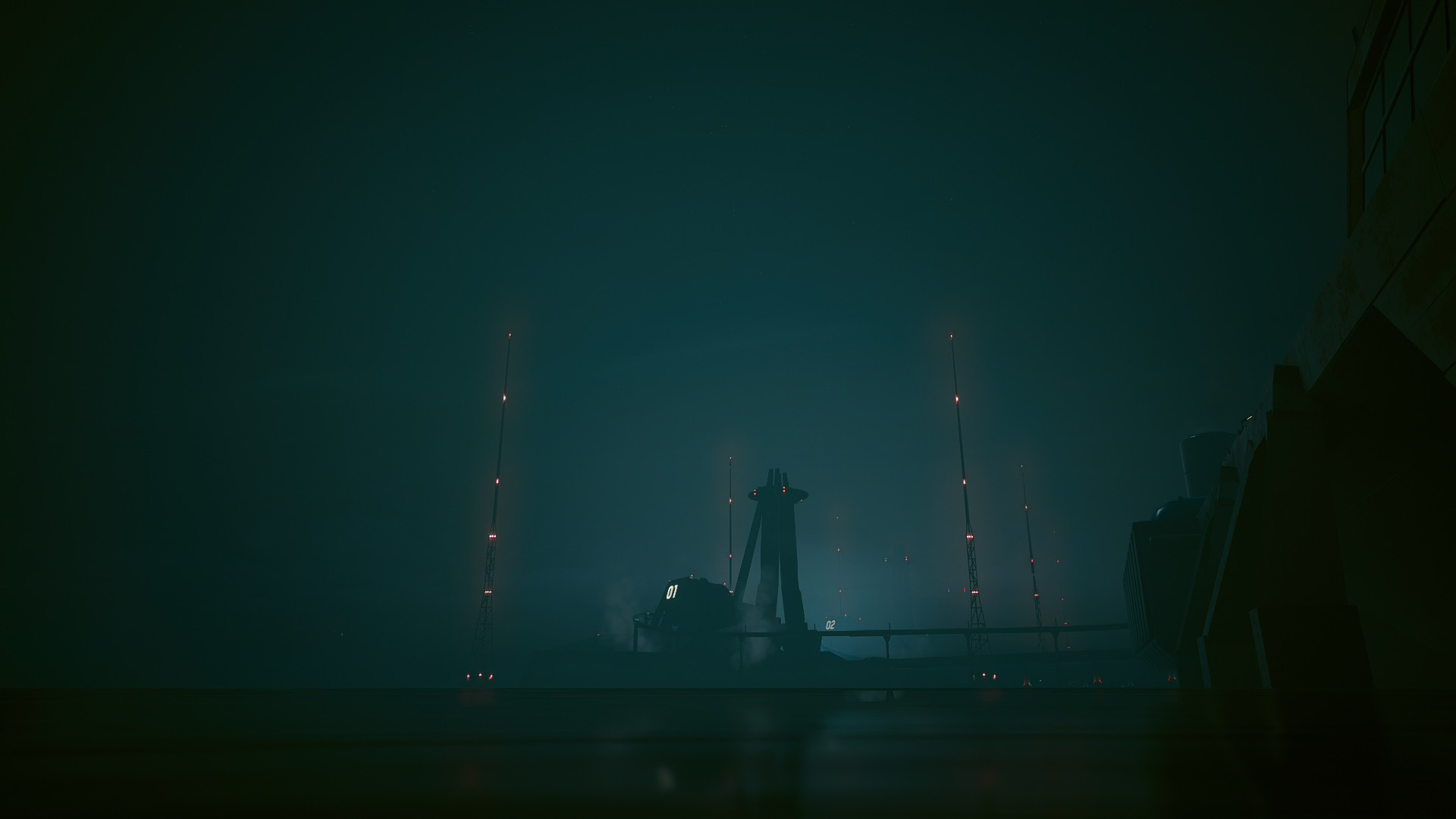 Dark structures becoming visible through the mist