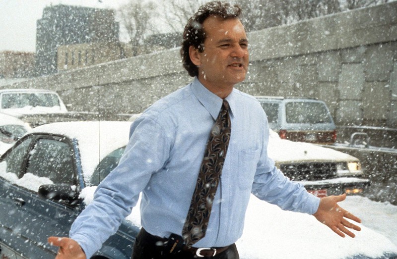 Bill Murray in the movie Groundhog Day, another feel-good movie of mine.