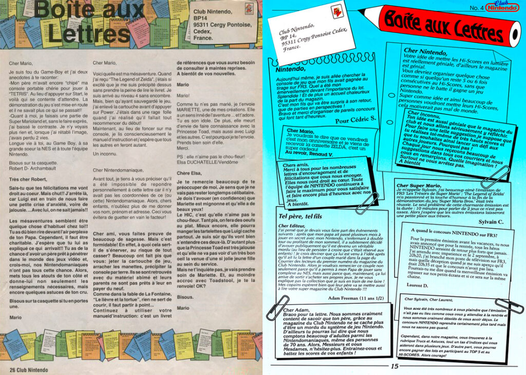 Deux exemples de pages du Club Nintendo