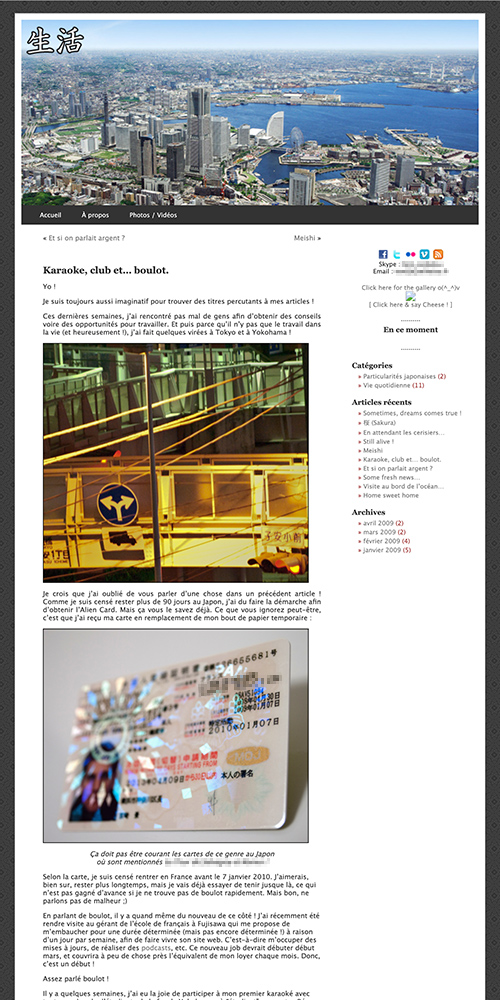 A 2009 screenshot of my blog.