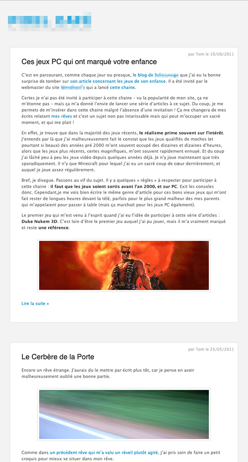 A 2011 screenshot of my blog