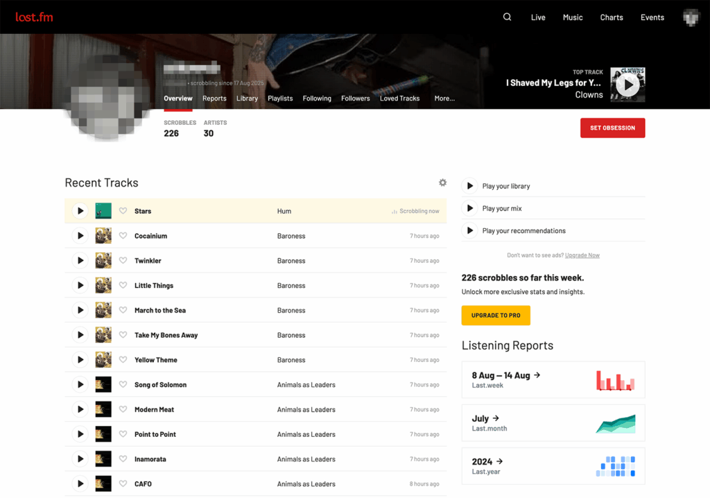 Scrobbling in action on LastFM