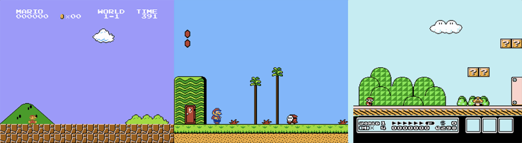 Super Mario Bros., Super Mario Bros. 2 and Super Mario Bros.3 on NES