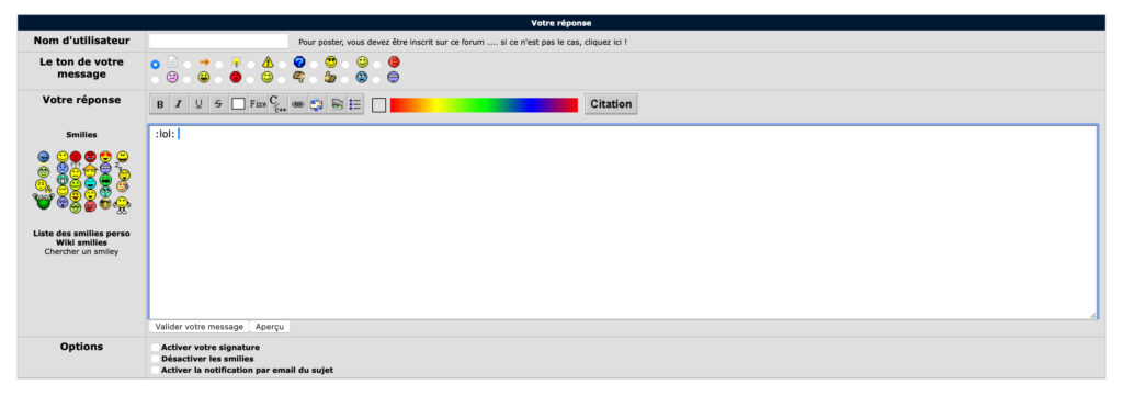 Champ de rédaction d'un message sur le forum HFR