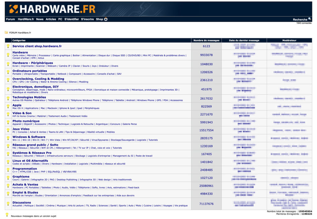 Page d'accueil du forum HFR