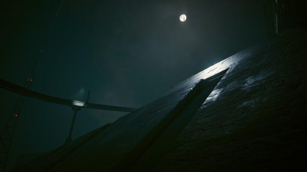 Looking up to the moon in the foggy sky