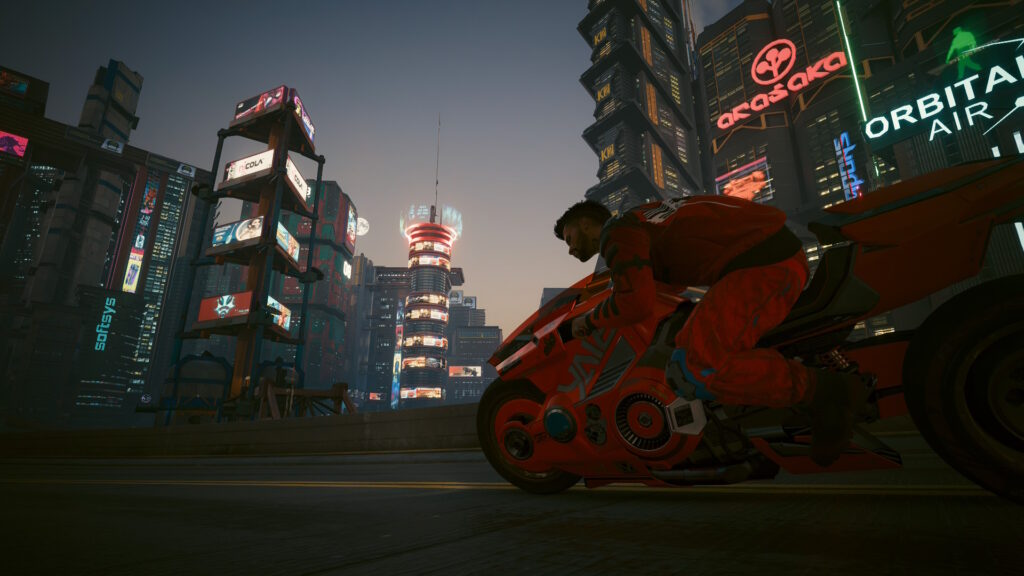 Riding my Kusanagi through NC's neon-lit streets.